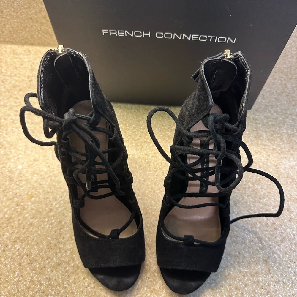 French Connection Black Lace-Up Heels